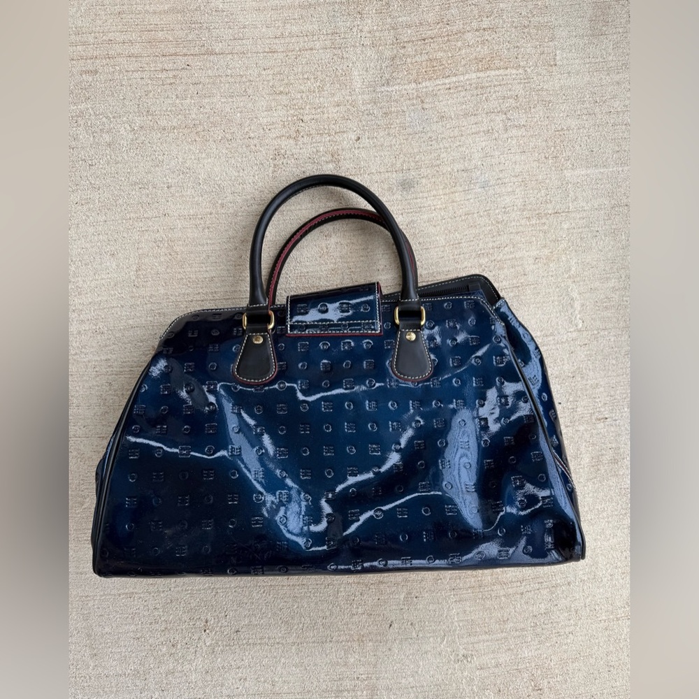 Arcadia Zip Top Patent Leather Satchel Purse Bag, Made in Italy